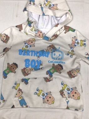 Old Navy Cream Hoodie with Blue "Birthday Boy" Cocomelon Graphic